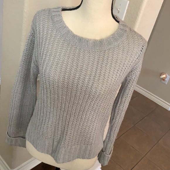 No Boundaries gray and silver metallic thread cropped pullover sweater Size M - Picture 5 of 16
